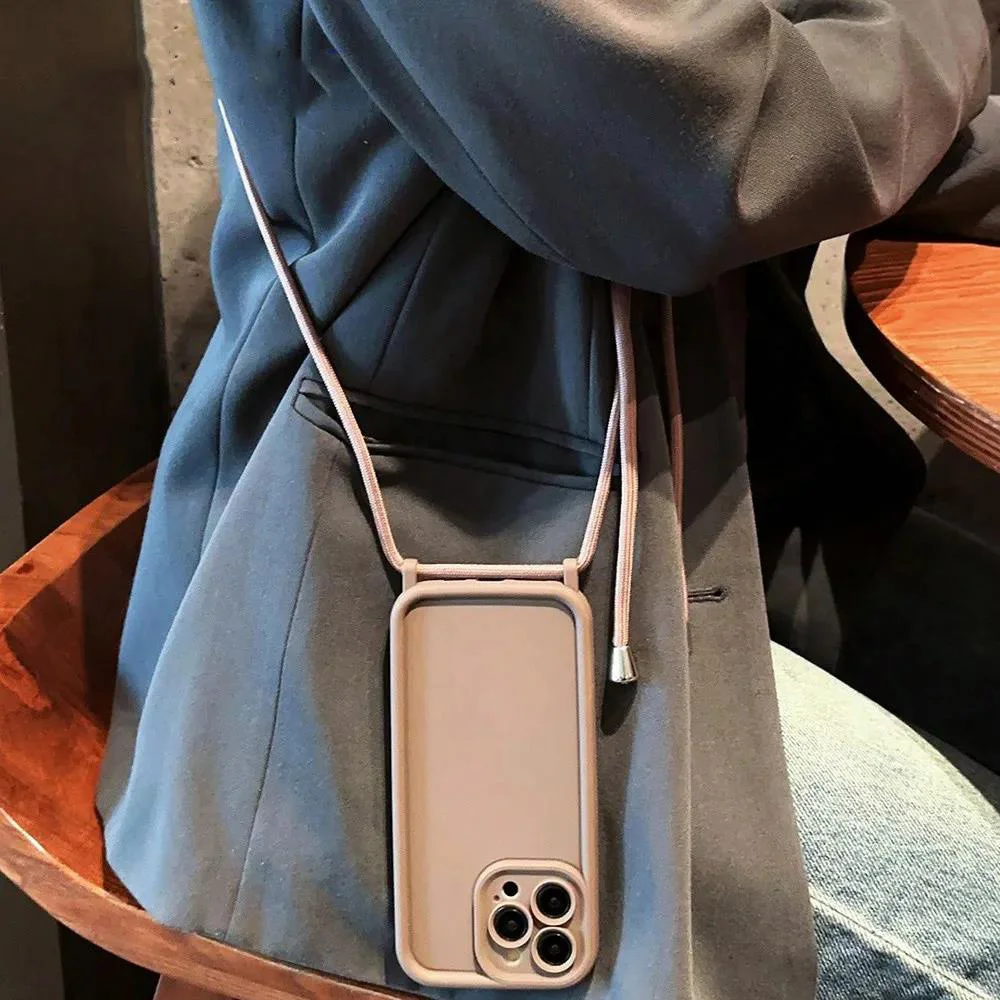 Niedliche Flüssigsilikon-Handyhülle mit Umhängeband für iPhone 17 Pro Max 16 16e 15 14 13 12 11 – Soft-Touch Crossbody Cover – Detail 19