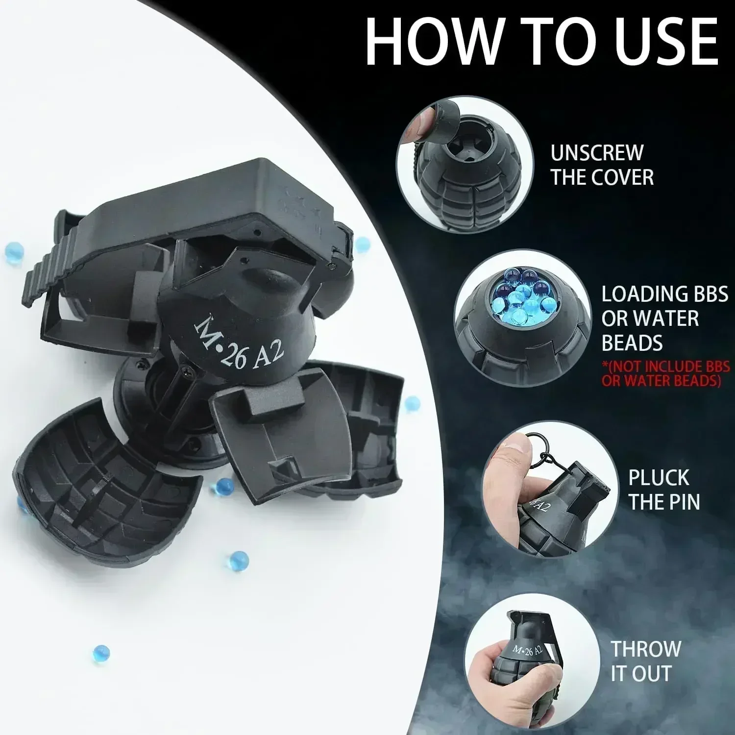 M26A2 Airsoft Grenade Toys1/ 3pcs Tactical Grenade Plastic Battle Game Toy Hand Grenades Pull Ring Toys Role Play Model Prop