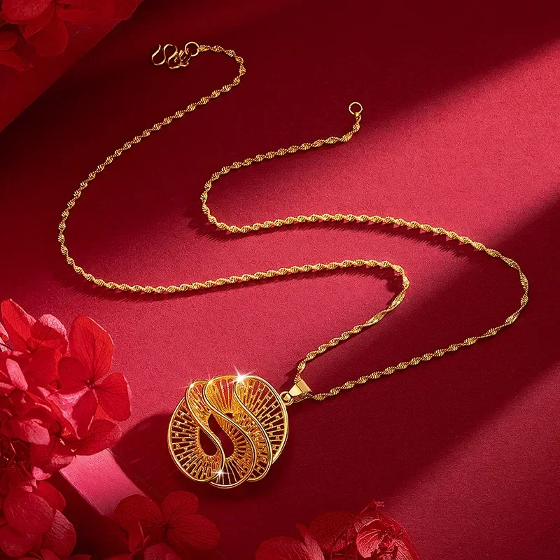 

9999 real gold 24K yellow gold Thousand Silk Wave Pendant Clavicle Necklace