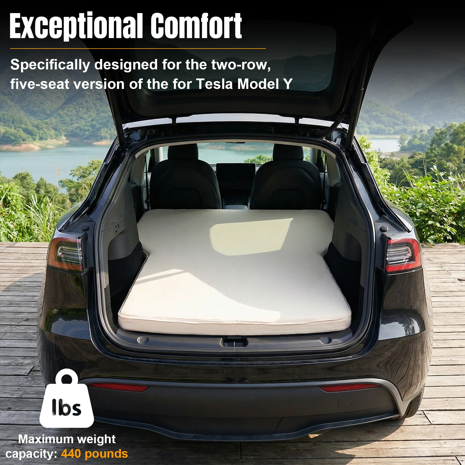 

For Tesla Model Y Portable Camping Mat with Air Pump Folding Air Mattress 440LBS Load Capacity 2.36In Thick for Job Shifts/Nap