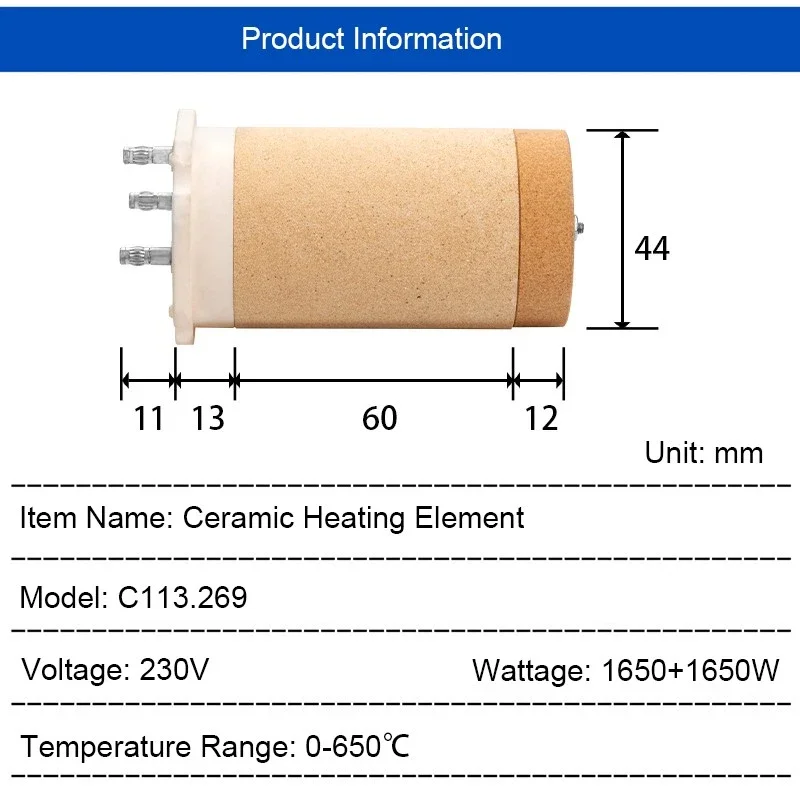 C113.269 230V 1650+1650W Heating Element Heating Core for ELECTRON S Industrial Hot air Blower