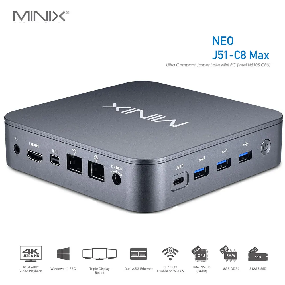 

Minix J51-C8 Mini Pc Intel N5105 8G DDR4 256G 512G SSD Windows11 Pro Wifi6 BT5.2 For Gaming Office Home Desktop Computer