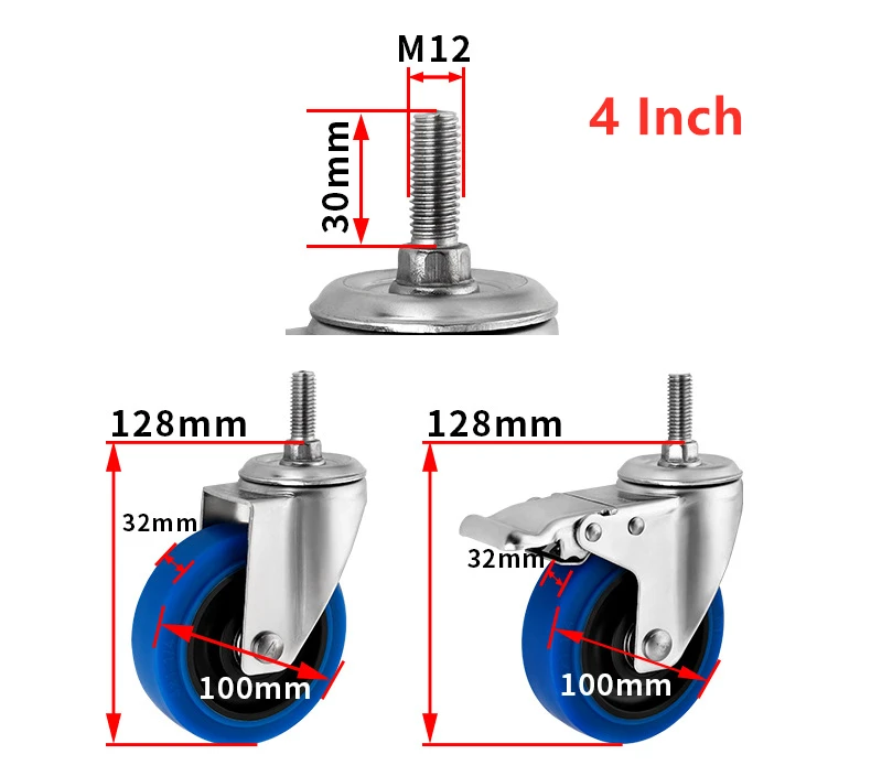 Imagem -03 - Rodízios de Tpr Twin Shaft Borracha Rolo Universal Roda Silenciosa Rodízio Azul Médio 300kg Pcs Lote Aço Inoxidável 304