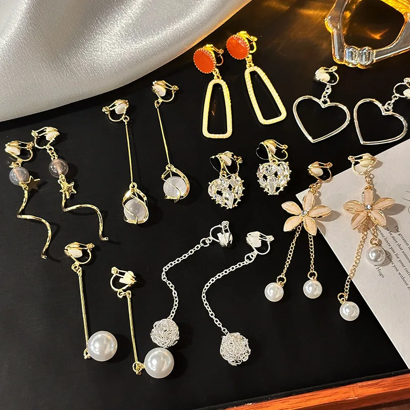 Korean Version Alloy Pearl Ear Clip Without Ear Hole Painless and Advanced Feeling Ear Bone Clip Simple Tassel Ear Hook Ear Clip