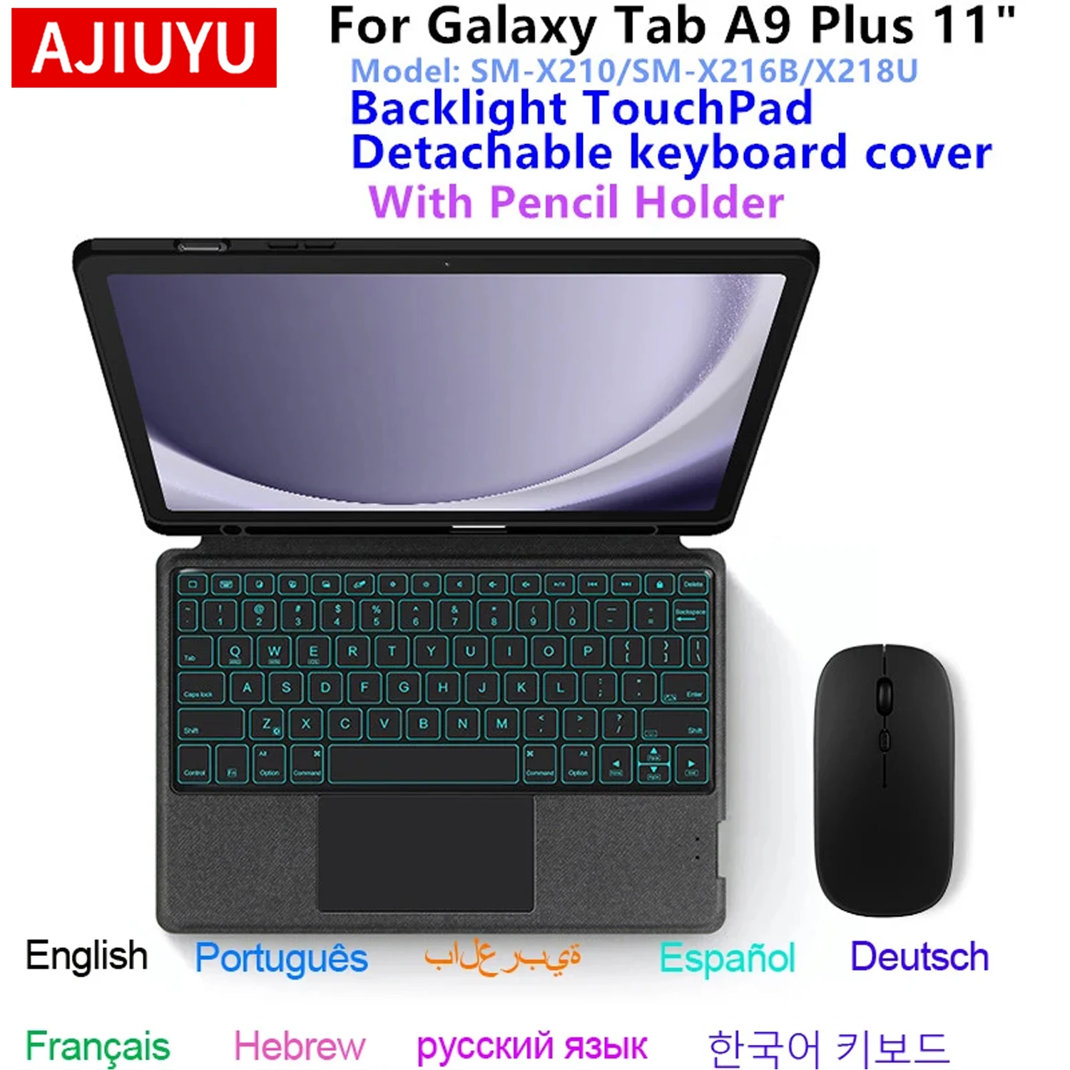 Backlight Magic Keyboard for Samsung Galaxy Tab A9 Plus Case A9+ 11 inch SM-X210 X216 X218 Tablet Smart TouchPad Keyboard Cover