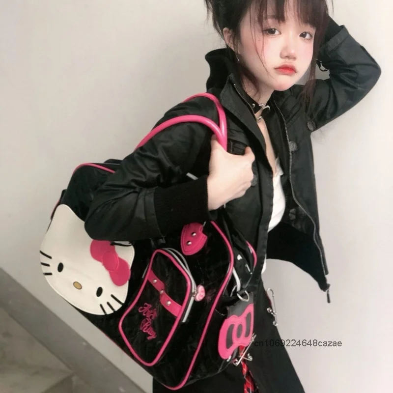 Sanrio Hello Kitty Cat Sweet Hot Girl Schoolbag New Fashion Japanese Style Travel Handbag Large Capacity Sweet Y2k Student Tote