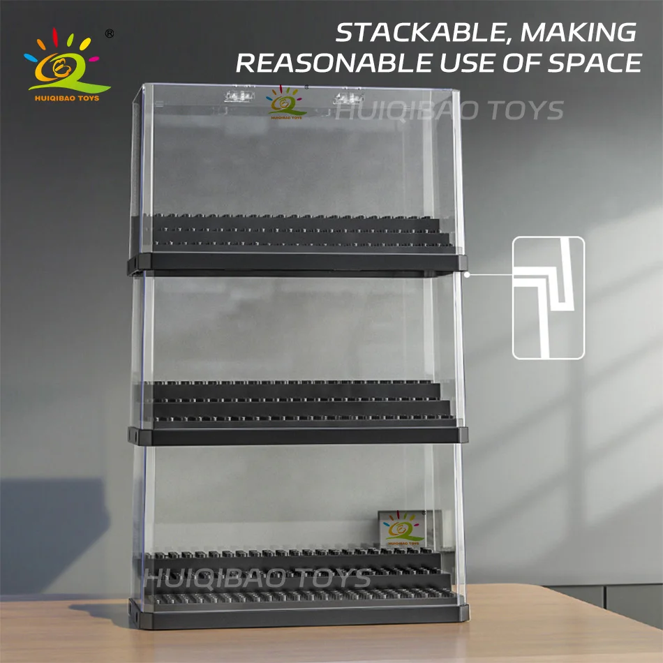 HUIQIBAO 3 Step Dustproof Figures Building Blocks Display Case Box Show Case Model Collection Decorative Bricks Toy for Adult