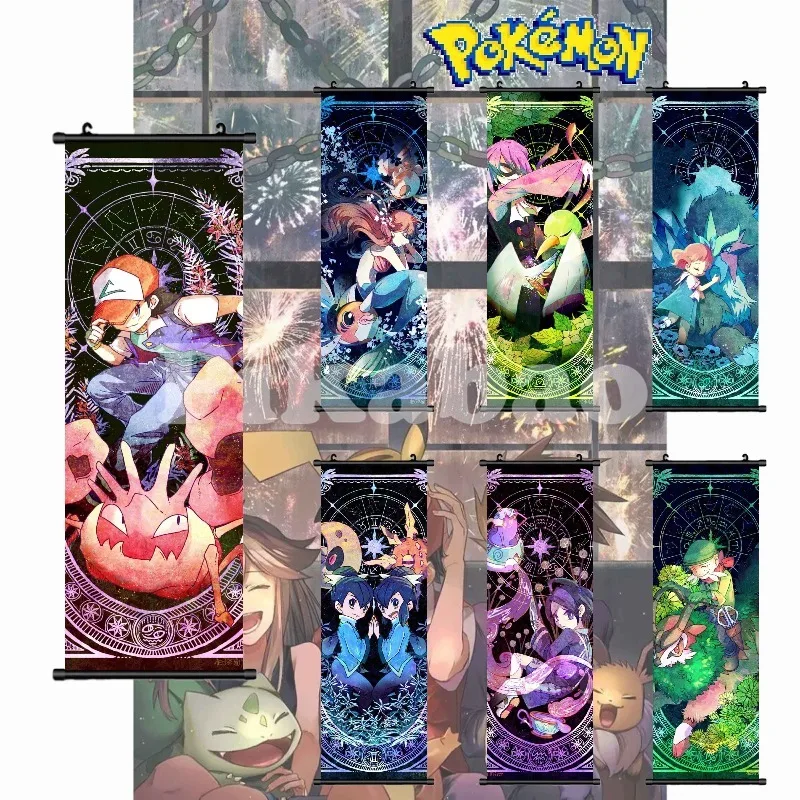 Póster de Pokémon impreso, obra de arte de pared de Anime, pintura de estilo de doce constelaciones, lienzo de Pikachu, rollos colgantes, decoración de la habitación del hogar