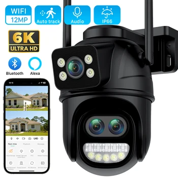 12MP 6K WiFi Camera Outdoor Three Lens Dual Screen 8X Zoom Mini Camera 6MP Dual Lens Ai Auto Tracking CCTV IP Video Surveillance