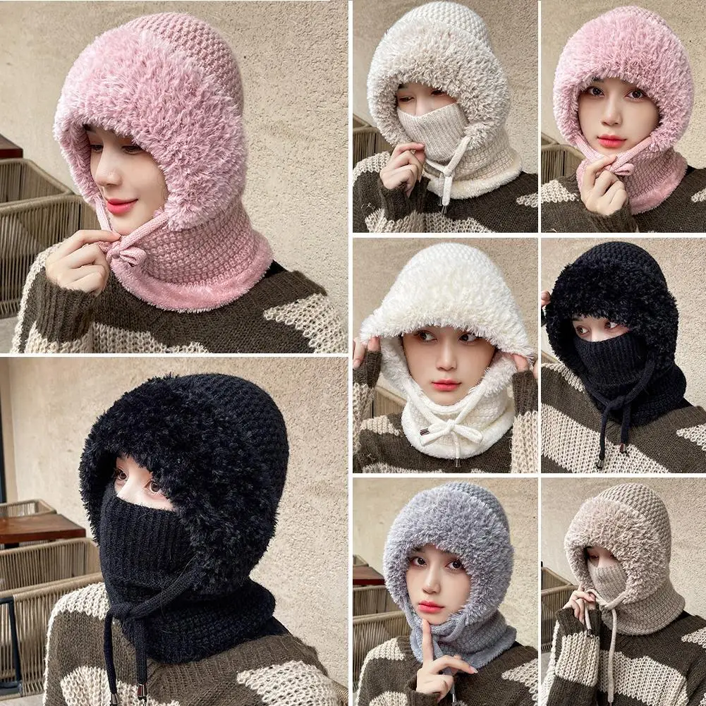 3 في 1 الشتاء بالاكلافا للنساء الشتاء قبعة الرقبة قطعة واحدة قبعة المرأة الصوف والصوف سميكة متماسكة قبعة دافئة الرقبة يندبروف 2025