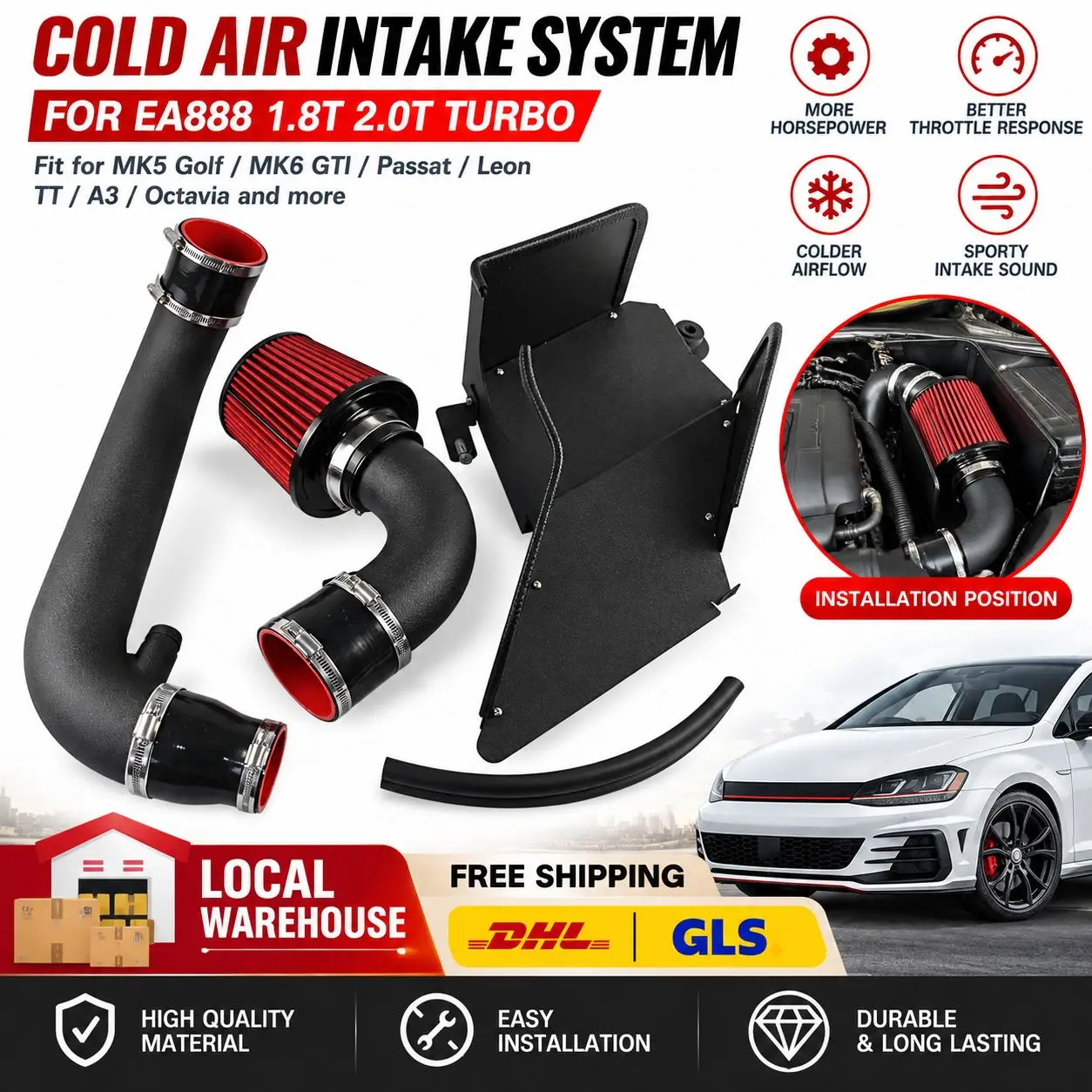 Image of EA888 Kaltluftansaugsystem für VW MK5 Golf MK6 GTI Passat Caddy/Seat Leon für Audi TT A3 für Skoda Octavia 1.8T 2.0T Turbo-Motor Kaltluftansaugsystem