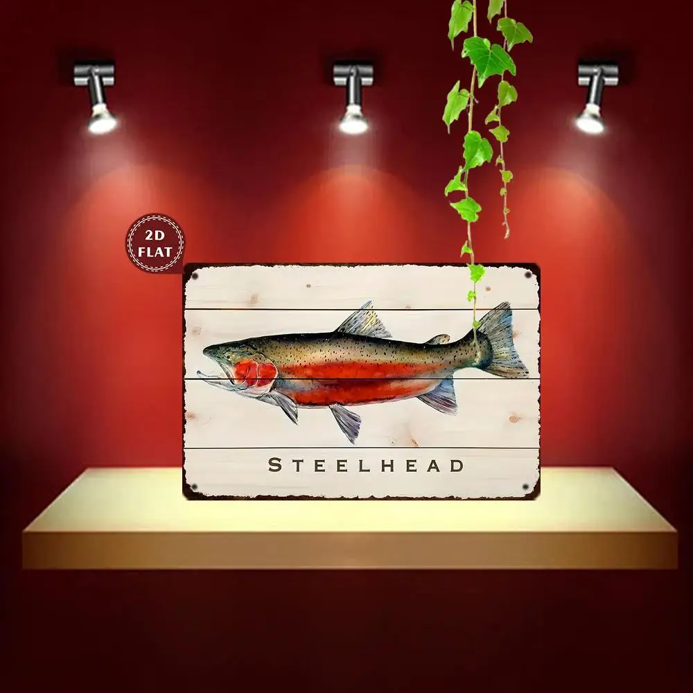 Vintage Steelhead Trout Metal Wall Art Sign - Rustic Iron Waterproof,Dustproof Fish Decor for Home, Weddings, Parties, Holidays