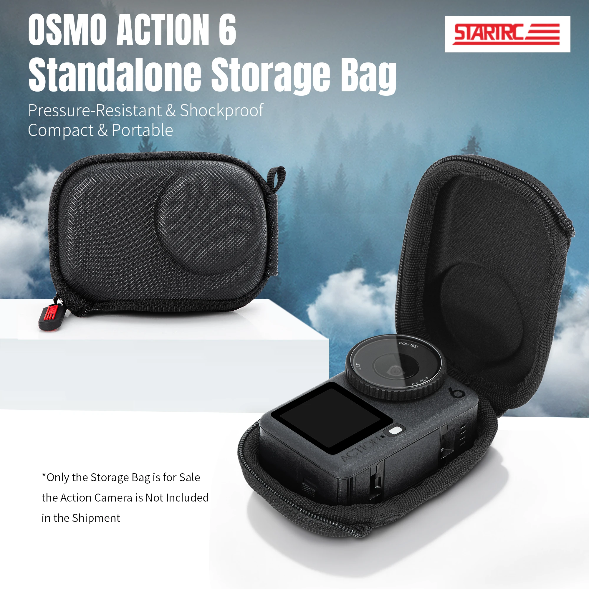 STARTRC Mini-Aufbewahrungstasche für DJI Osmo Action 6, Tragetasche, wasserdichtes PU mit Karabinerband, Schutztasche, Kamera-Zubehör