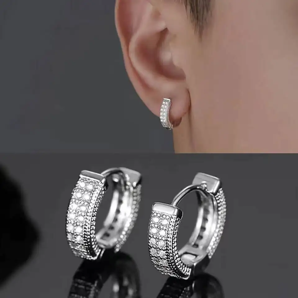 Hip Hop Sterling Silver VVS Moissanite Diamond Earrings Fashion Design Unisex Charm Jewelry Gift