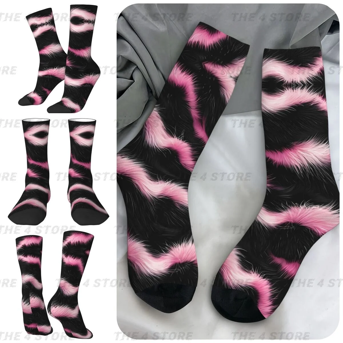 

Fur Pattern High elasticity polyester fiber cosy Unisex Cycling Happy 3D color printing Socks