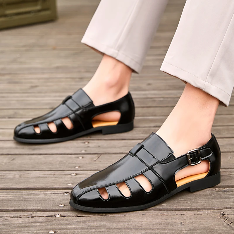 

Лидер продаж, мужские сандалии в Европе и Америке, дышащая летняя кожаная обувь, высококачественная коричневая мужская деловая рабочая обувь на мягкой подошве