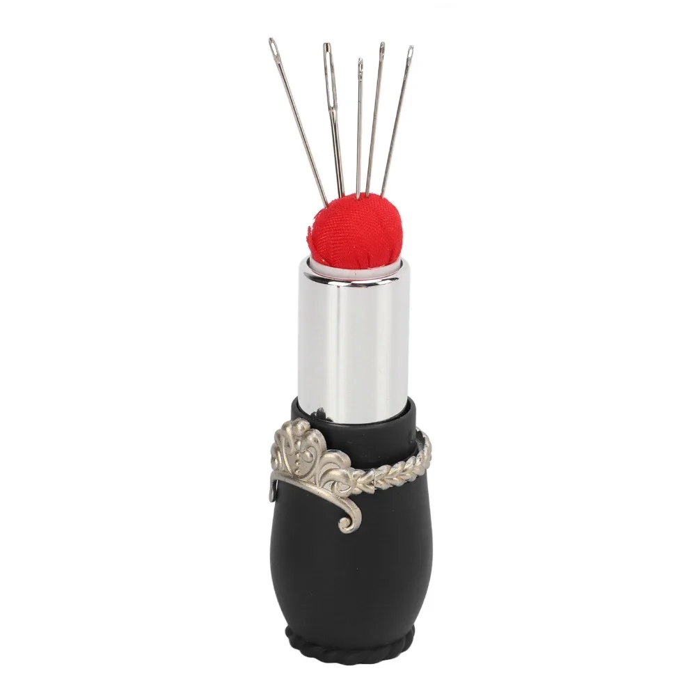 Retractable Design Lipstick Pin Cushion Built-in Needles Lipstick Shape Pin Needle Storage Case Sewing Pin Holder For DIY Craft