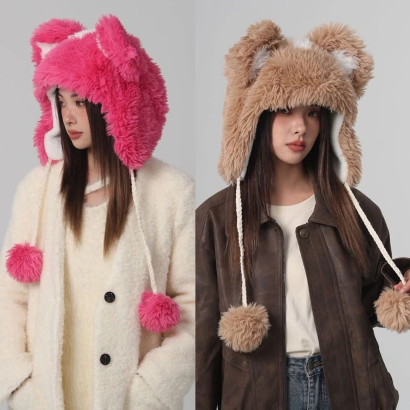 Oversized Bear Hat Smart-looking Photo Props New Year Thick Winter Hat Adults Kids Furry Bear Ears Y2K Photo Props