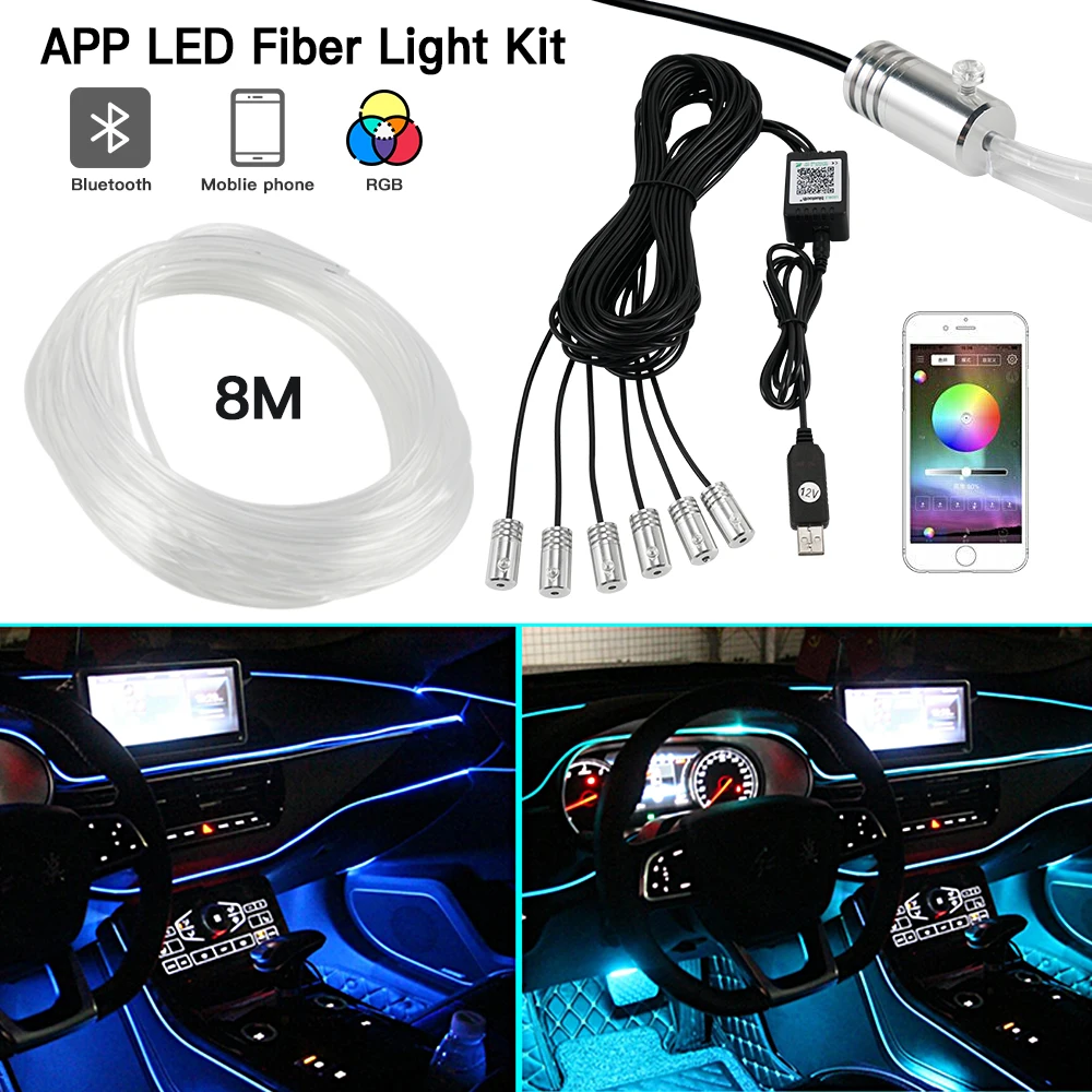 

5/6/8 In 1 Car Interior Decorative Lamp Strips RGB LED Car Interior Strip Fiber Optic Ambient Lighting USB APP Atmosphere Lamps