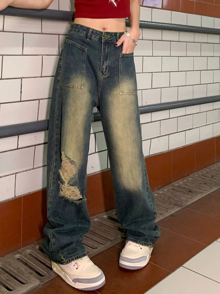 

Jeans Women Hole Cool Unisex All-match Creativity Basics Popular Vintage European Style Ladies Streetwear Daily Simple Modern