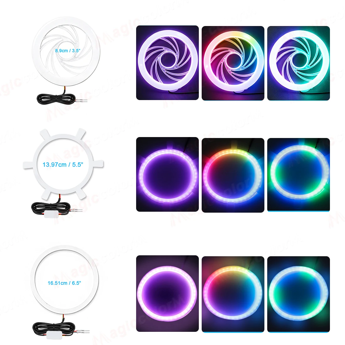 Car Speaker Ambient Light RGB Music Sync Sound Activated Remote Control 6.5 Inch 5.5 Inch 3.5 Inch Door Tweeter Atmosphere Lamp