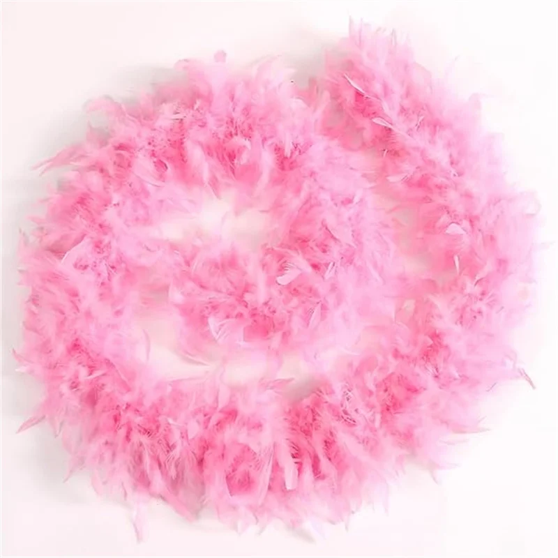 80g pink Dyed Chandelle Feathers Boas Lace Natural Turkey Feather Fringes Strips Boa For Carnival Christmas Dresses Decoration