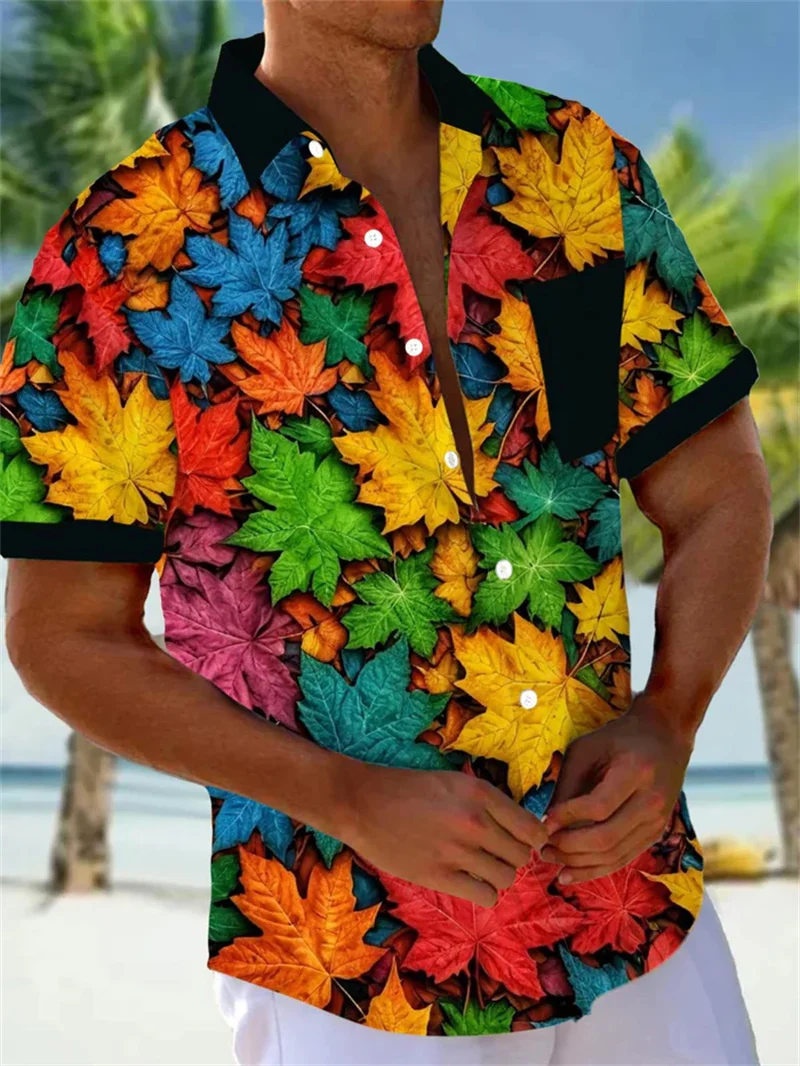 Men's short sleeved shirt, star printed lapel shirt, beach retro top, short sleeved oversized shirt, top clothing