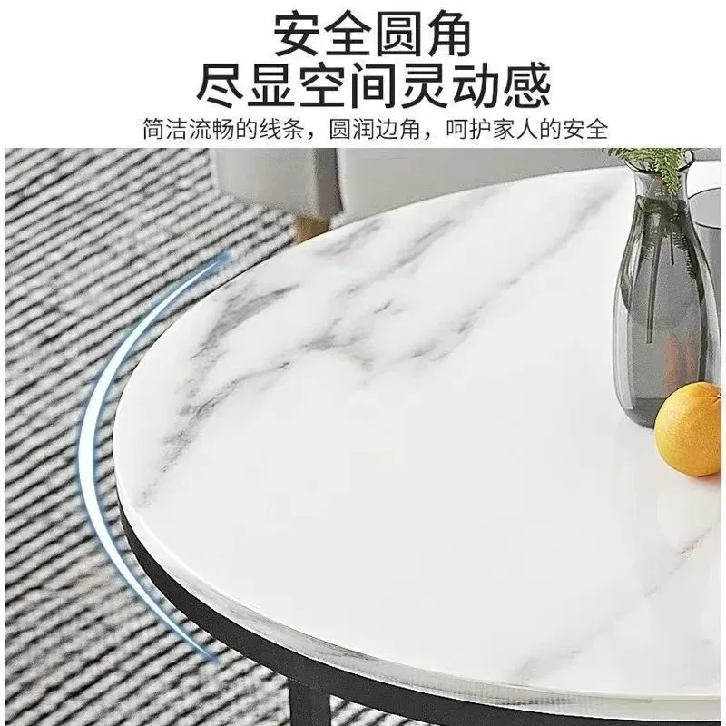 Light luxury minimalist coffee table size round combination stone pattern new small table round