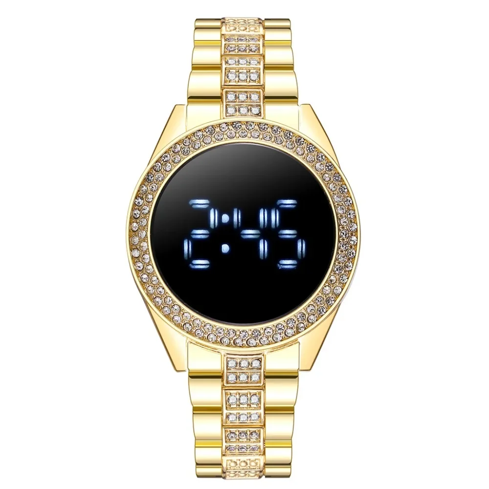 Luxury Rose Gold LED Digital Watches for Women Stainless Steel Diamond-set Dial Magnet Dress LED Quartz Watch Relogio Feminino