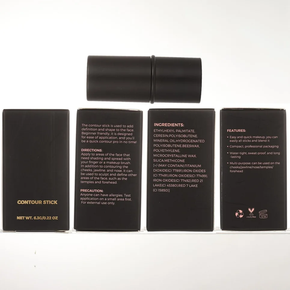 Logo personalizzato all'ingrosso del trucco vegano del stick del correttore dell'ombra 3D della etichetta privata del stick del contorno della copertura completa del tubo nero