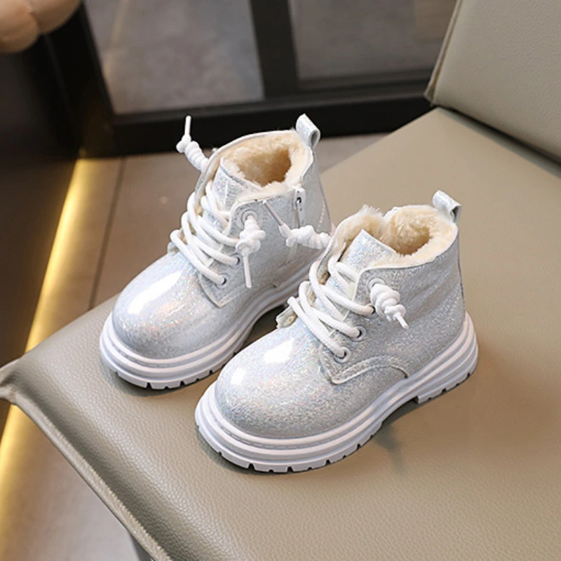 Spring Autumn Kids Boots Winter Boys Leather Cotton Shoes Fashion Girls Ankle Boots Soft Warm Children Infant Sneakers New J93