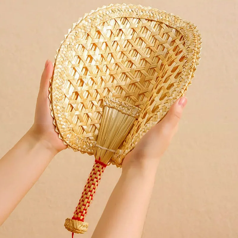 1PC Handwoven Straw Fan Natural Wheat Straw Hand Fan Vintage Style Bamboo Fan for Summer Cooling Home Decoration