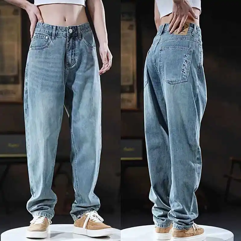 Autumn and Winter Retro Jeans Men's Loose Straight Versatile Harlan Trendy Fashion Casual Wide-leg Pants Luxury Men's Clothing