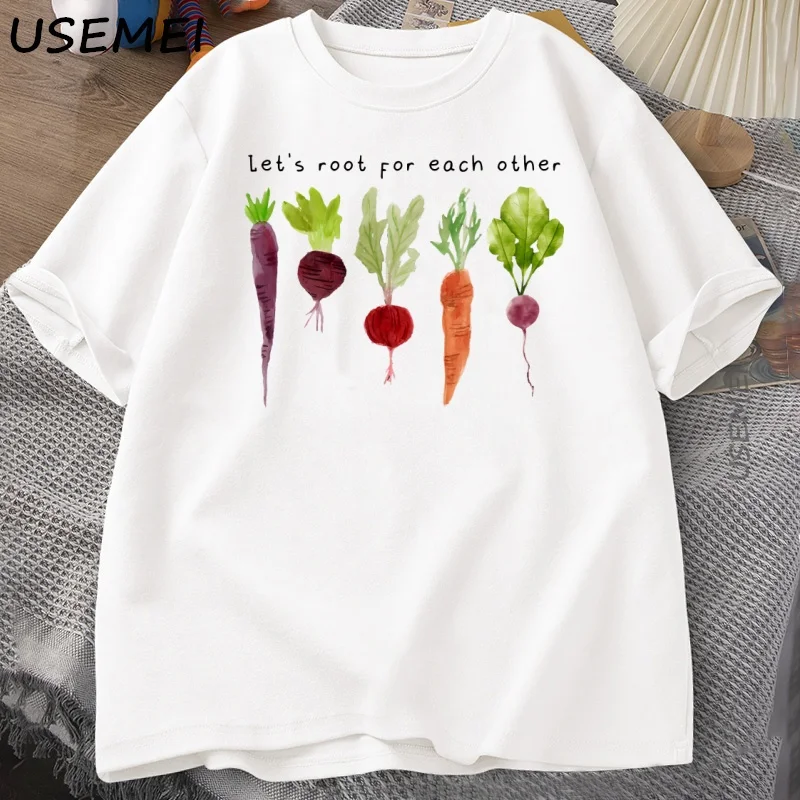 Lets Roots for Each Other Vegetable T Shirt Gardening Tee Men Women Vegan Carrot T-shirt Casual Short Sleeve Cotton Mens Clothes
