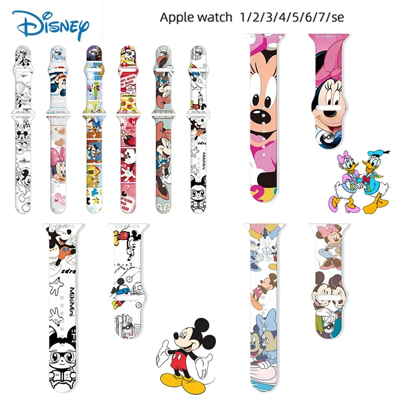 Disney Mickey Mouse Cartoon Strap for Apple Watch Band 42mm 44mm 38mm 40mm Silicone Watchband IWatch 3 5 6 4 7 SE Wristband Cute