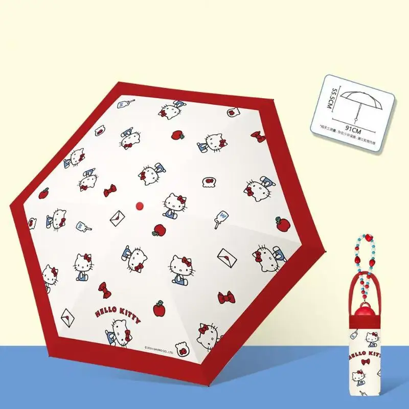Sanrio Hello Kitty New Cartoon Vinyl Parasol Sunshade Dual Purpose Cute Uv Rays Windproof Bag Proof Girls Five Folding Umbrella