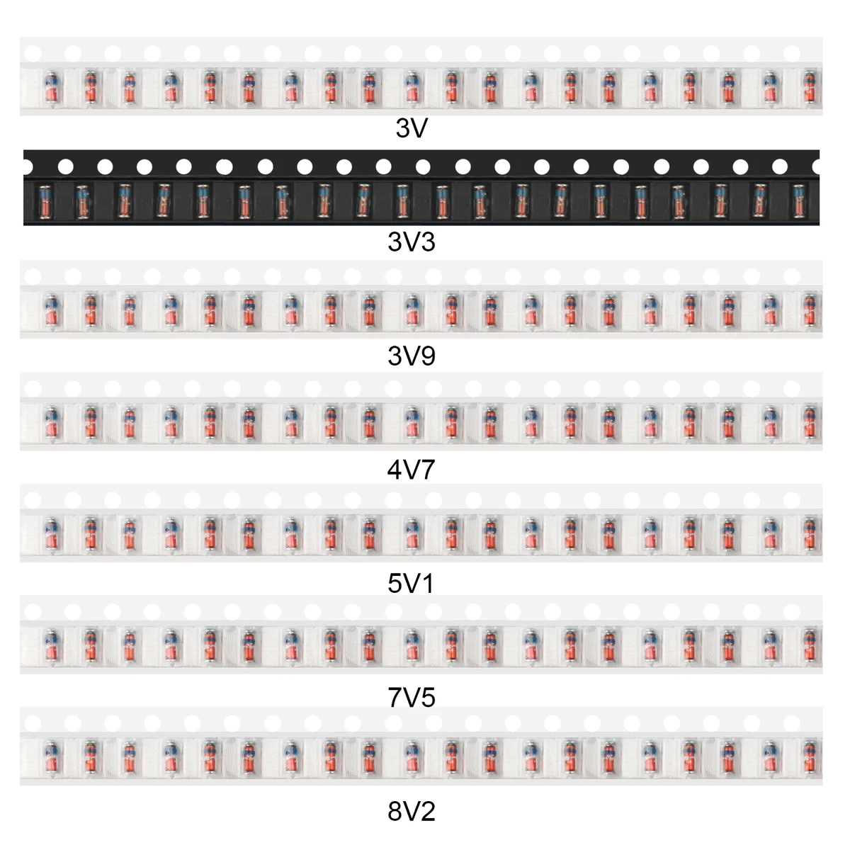 300Pcs SMD LL34 Diodes Kit 3V 3V3 3V9 4V7 5V1 7V5 8V2 10V 12V 15V 16V 18V 20V 24V 1N4148 1/2W Zener Diode Assortment Kit