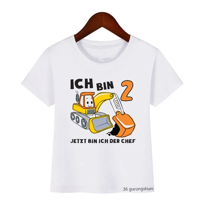 Kawaii Excavator T-Shirt Now I Am  2 3 4 5 Birthday Gift Shirt Kids Clothes Boys Girls Clothes Short Sleeve T-Shirts Tees Top