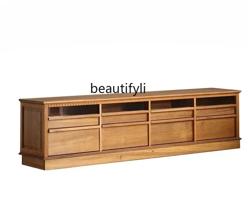TTT Living room solid wood retro TV cabinet medium ancient Myanmar old teak storage floor low cabinet TV cabinet