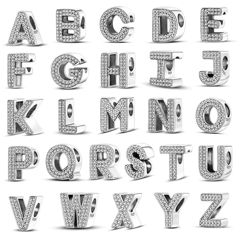 925 Sterling Silver Letter Series - S Charms Beads Sparkling CZ Zircon Dangle Fit Original Bracelet DIY Women Birthday Jewelry
