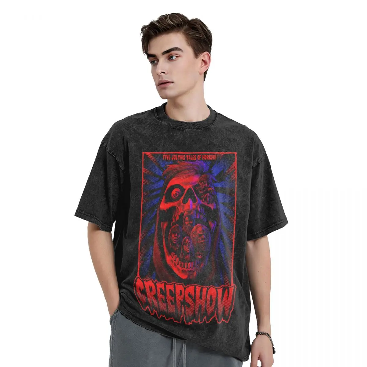 Horror MovieT Shirts Hip Hop Washed Short Sleeve Oversize T-Shirts Creepshow for Men Women Tops Streetwear Printed Tee Shirt