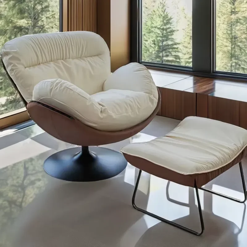 Modern Italian Eco-Friendly Single Sofa Chair Swivel Lazy Lounger for Living Room Bedroom Soft Upholstery Metal Frame Cotton