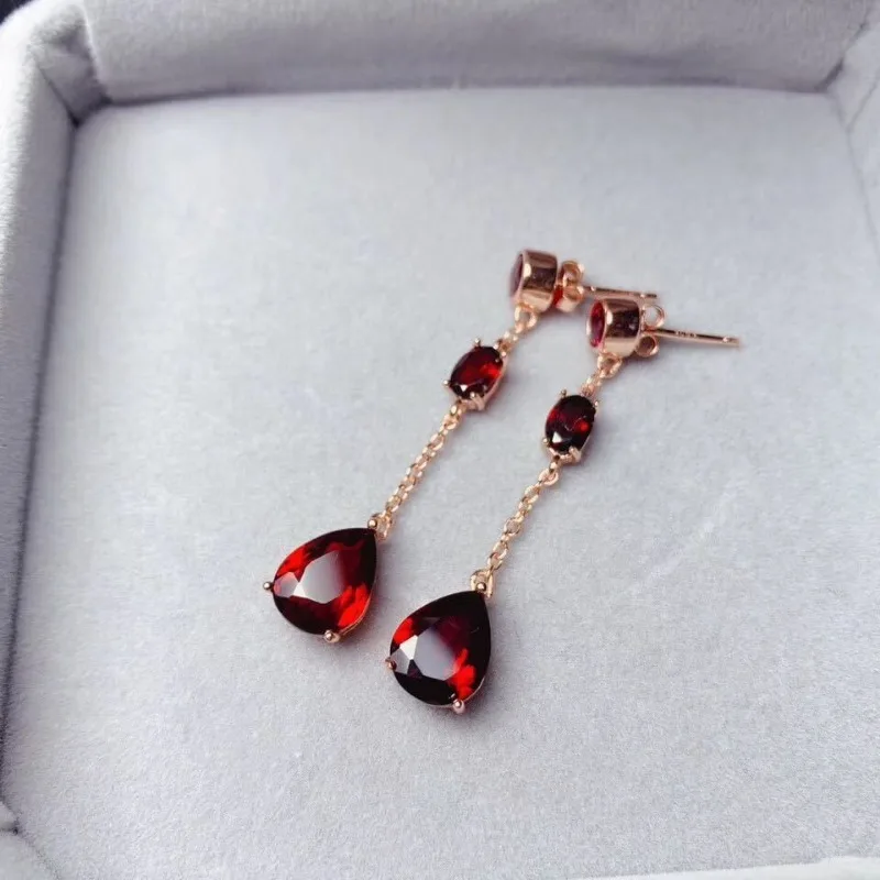Classic Luxury Ruby Earrings for Women Long Tassel Water Droplet Red Gem Drop Earings Chinese Style Banquet Wedding Jewelry