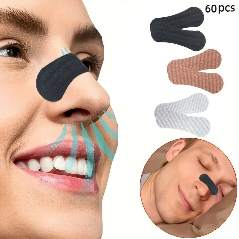 60pcs Unisex Nasal Strips for Snoring and Congestion Relief - Breathable Non-Woven Fabric, Instant Relief for Better Sleep