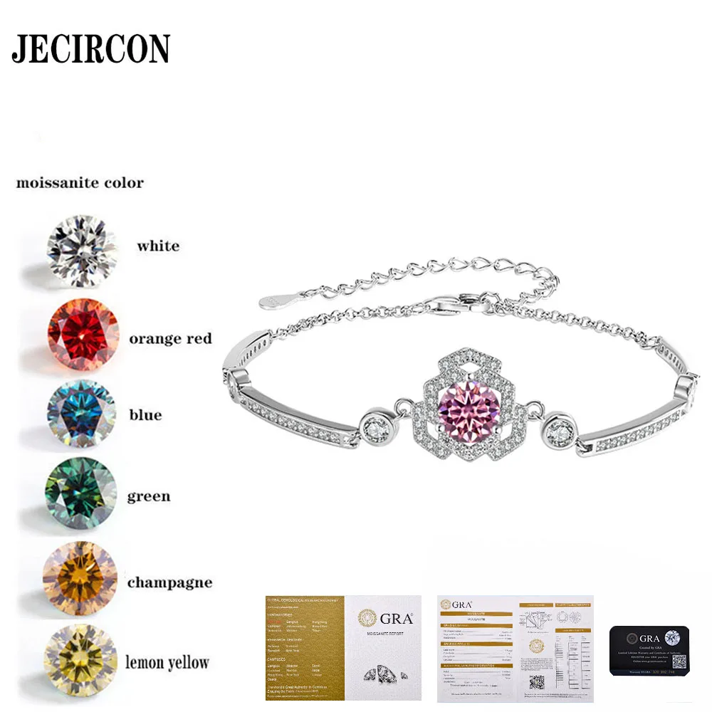 

JECIRCON S925 Sterling Silver Moissanite Rose Flower Bracelet 1ct Moissanite Camellia Hand Chain Simple Versatile Fine Jewelry