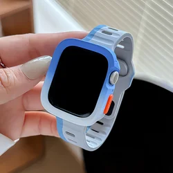 2pcs Dual-Tone Gradient Silicone Cases with Strap For Apple Watch 41mm 45mm 44mm 40mm Bracelet For iWatch Series 9/8/7/6/5/SE/4
