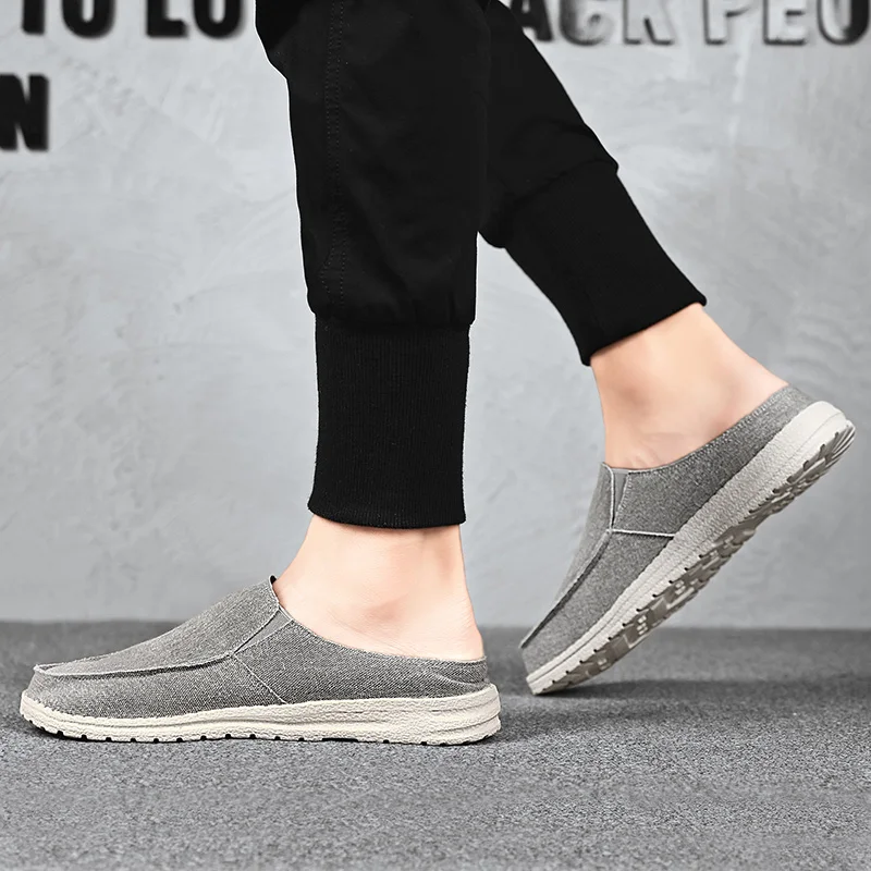 Men Summer New Casual Shoes Fashion Cowboy Half Slippers Breathable Canvas Soft Bottom Lightweight Walking Shoe Vulcanized Shoes