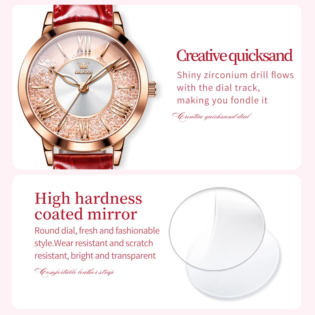 OLEVS-Montre décontractée à quartz avec bracelet en cuir véritable, montre-bracelet à cadran rond, cadeau, 5539