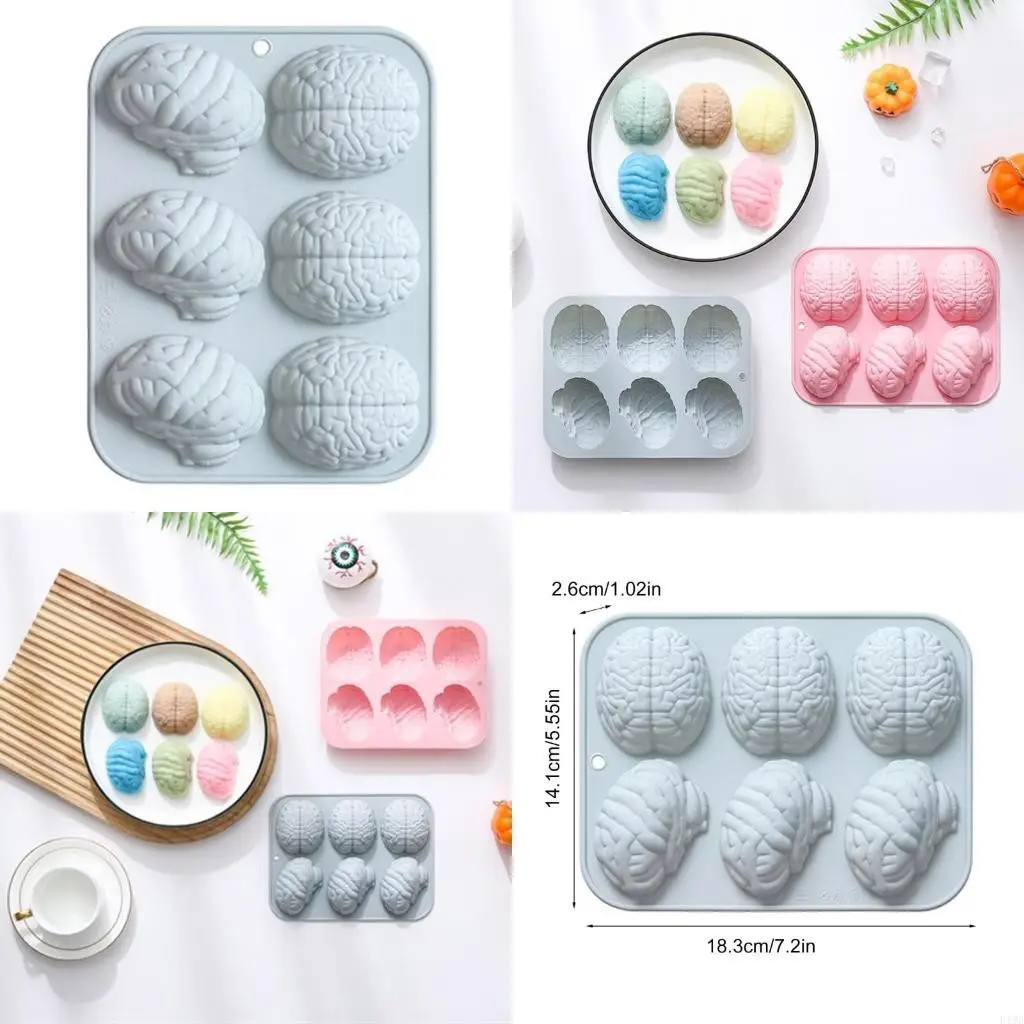 F19B 6 Cavity Brains Silicone Molds Cake Decorating Tools Fondant Chocolate Mold