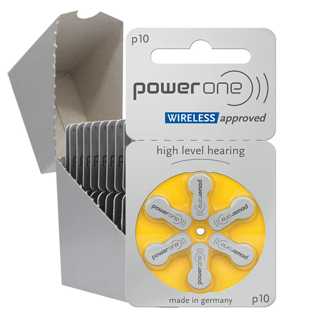 PowerOne P10 Hearing Aid Batteries 60 PCS 10 Cards Zinc Air 1.45V 10A 10 a10 PR48 Hearing Aid Battery For hearing aids